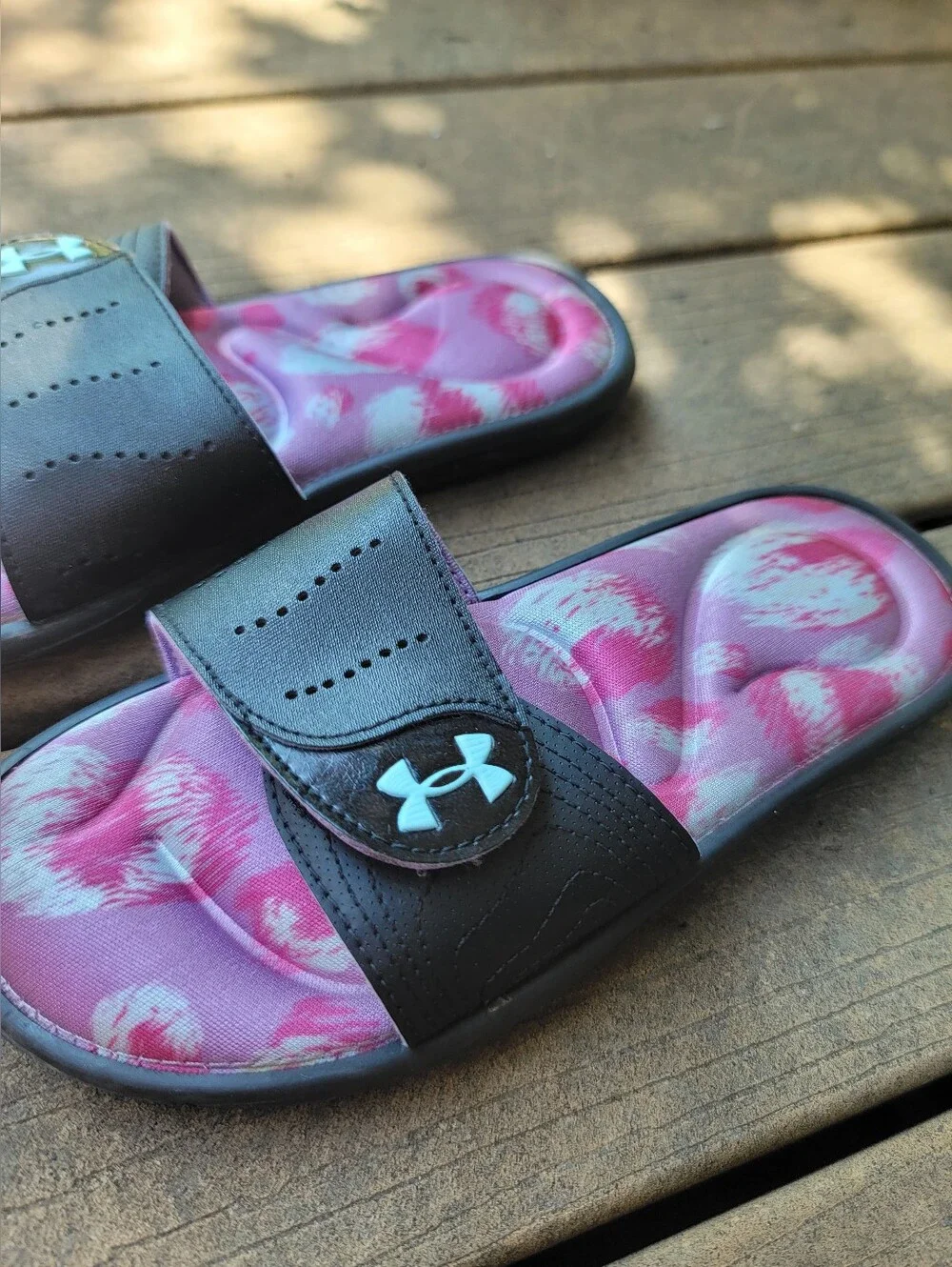 Under Armour Pink Tie-Dye Slide Sandals Size 5Y